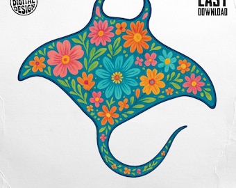 Manta Ray PNG, Manta Ray Clipart, Ocean Png, Floral Manta, Boho Floral Manta, Sublimation Png, Digital Download