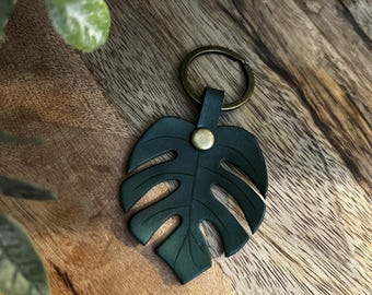 Monstera Leaf Leather Keychain