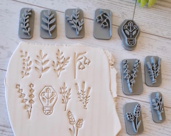 Botanical Clay Stamp. Set of 9 Stamps /Polymer Clay Stamp/ jewelry Tools 2cm each