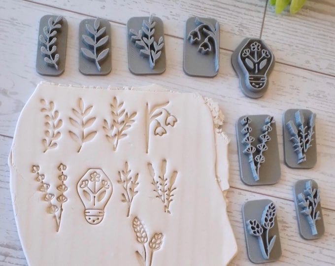 Botanical Clay Stamps: Polymer Clay Jewelry Tools, Set of 9