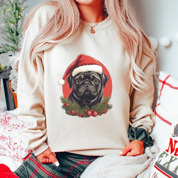 Pug Christmas Sweatshirt, Pug Christmas Sweater, Pug Christmas, Black Pug, Christmas Dog Sweatshirt, Dog Lovers, Pug Mom and Dad, Pug Gifts