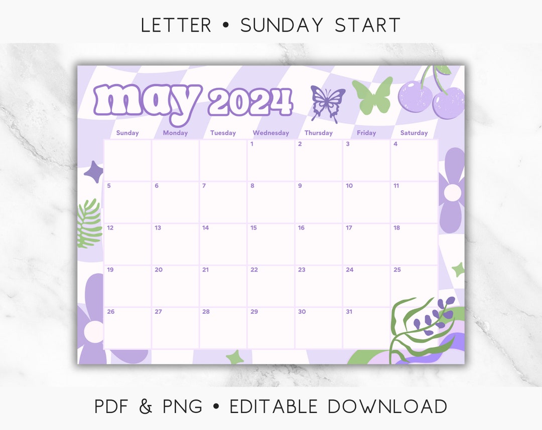 Editable May 2024 Calendar Printable, Retro May 2024 Printable Calendar