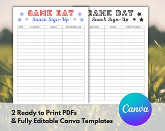 Gameday Snack Sign up Sheet - Etsy