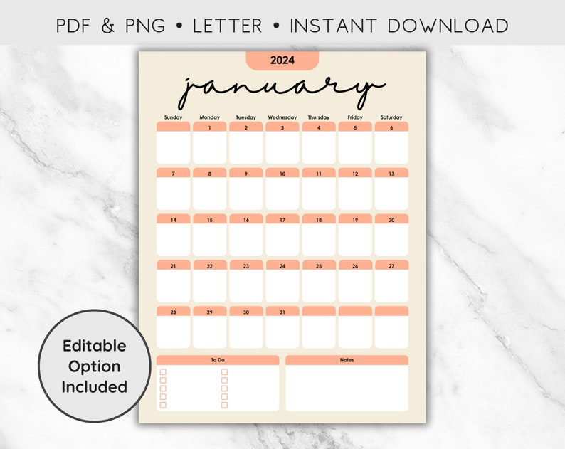 Editable January 2025 Calendar Printable, Preppy January 2025 Printable