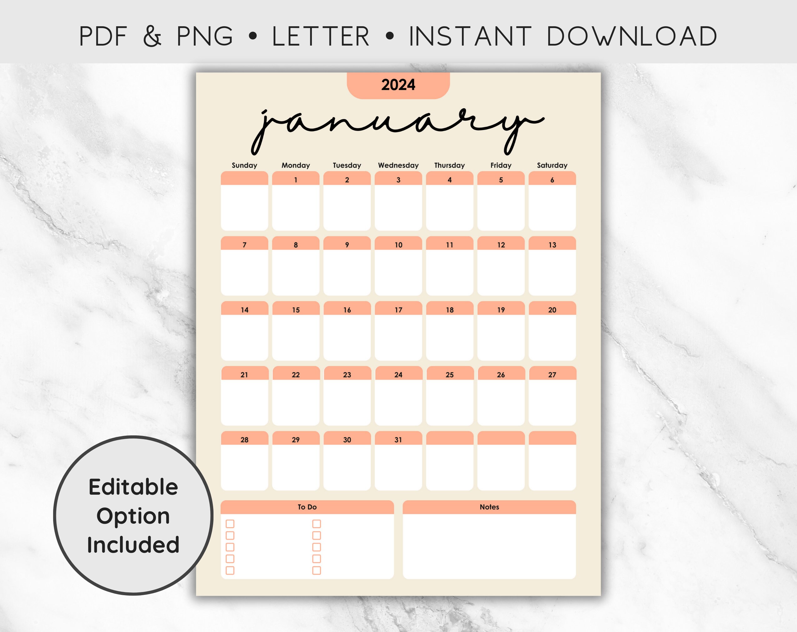 Editable January 2025 Calendar Printable, Preppy January 2025 Printable