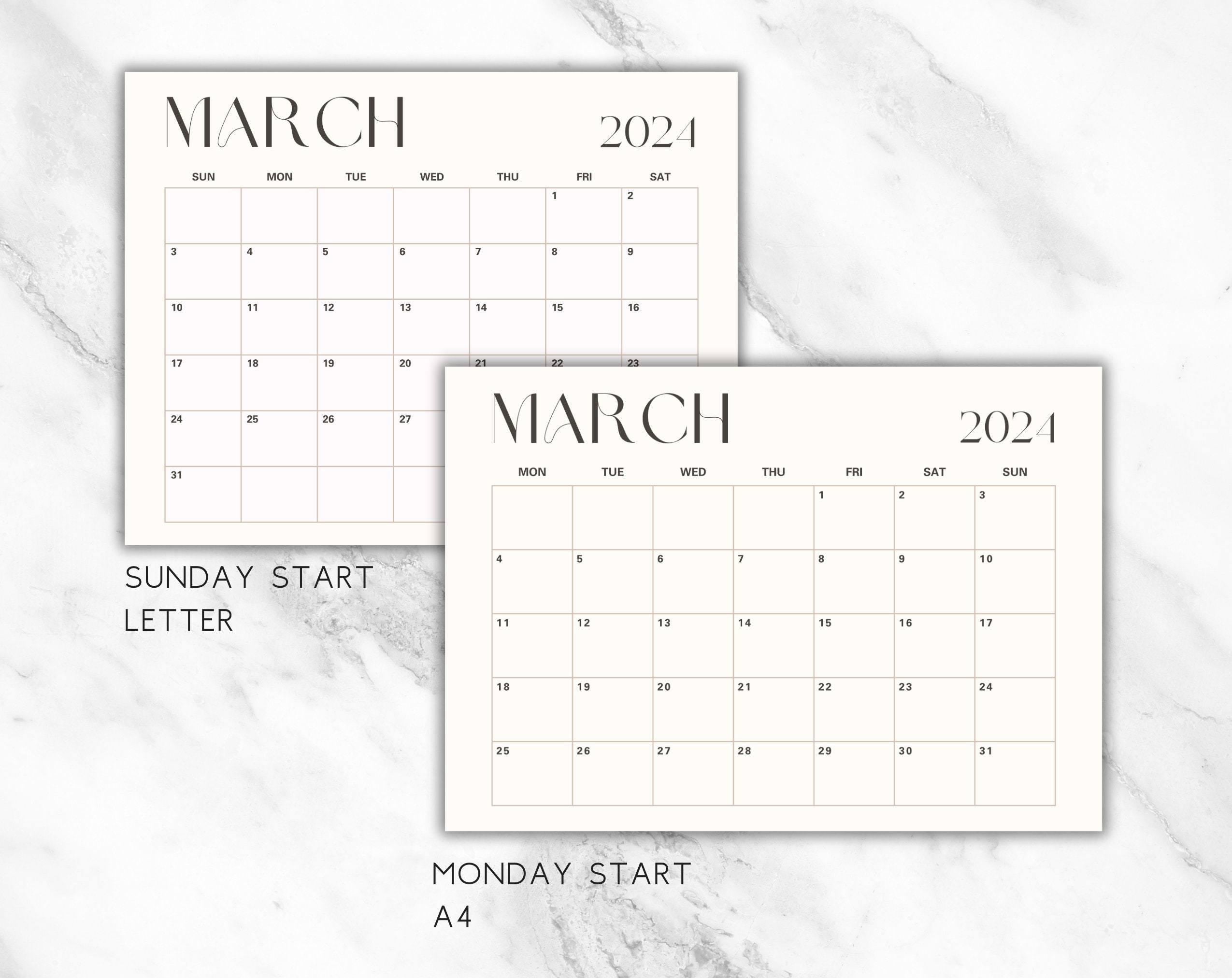 Editable March 2024 Calendar Printable, Minimalist Modern March 2024 ...