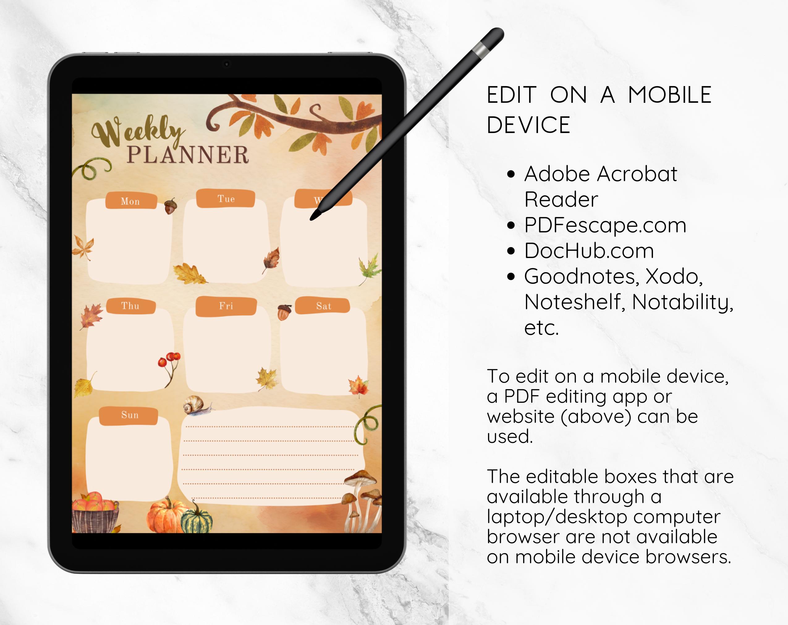 Editable Fall Weekly Planner Undated, Printable Fall Planner, Autumn ...