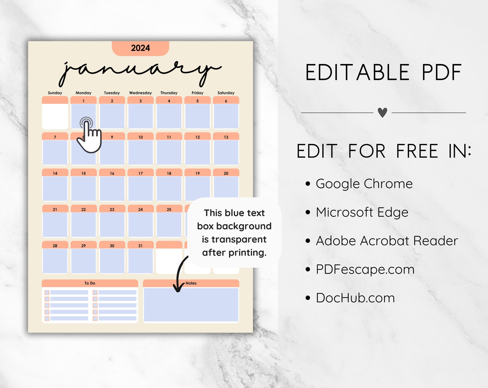 Editable January 2025 Calendar Printable, Preppy January 2025 Printable