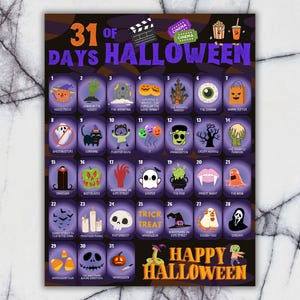 31 Days of Halloween Movies | Letter | PDF, PNG | Cute Spooky Halloween | Printable Halloween Activities | Halloween Movie Marathon Calendar