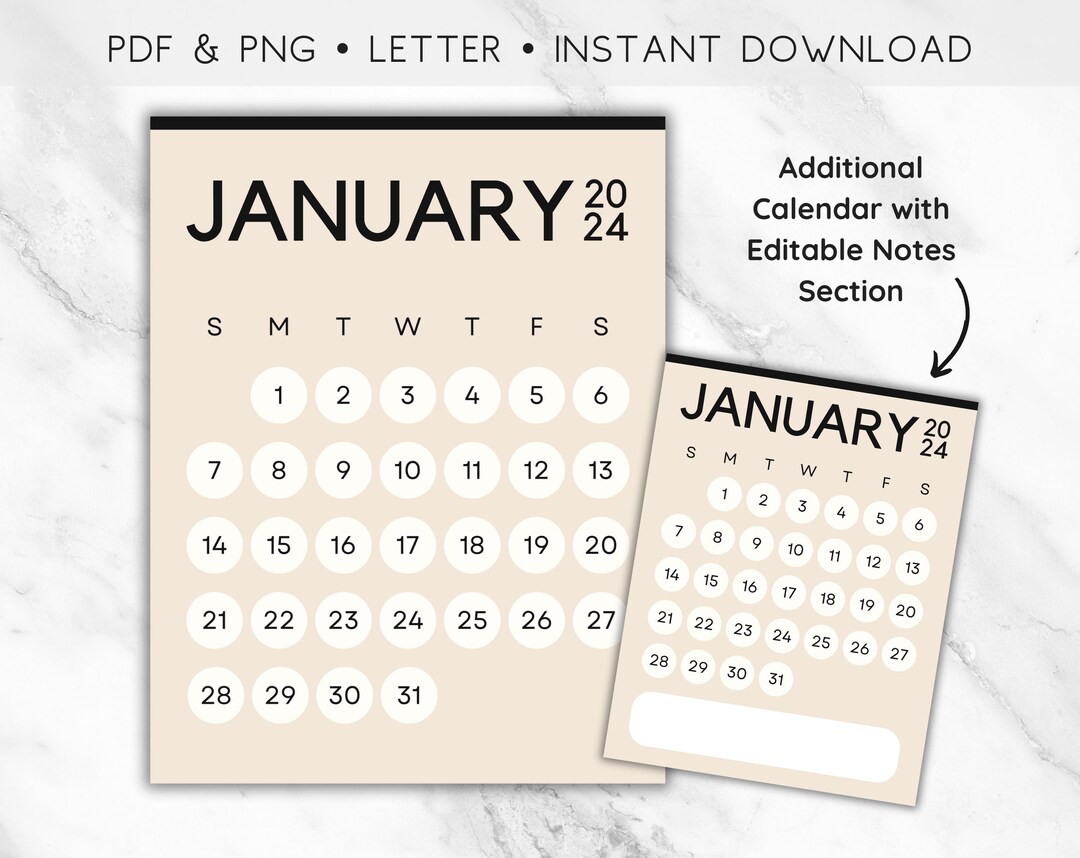 Editable January 2024 Calendar Printable, Preppy January 2024 Printable