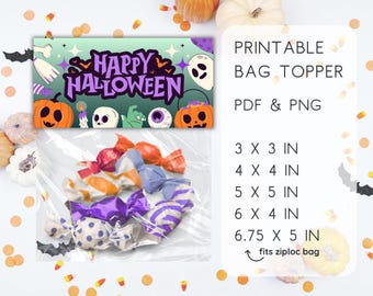 印刷可能なハロウィンバッグトッパー、印刷可能なハロウィンバッグトッパー、クッキーバッグトッパー、おやつバッグトッパー、即時ダウンロード、かわいい、不気味