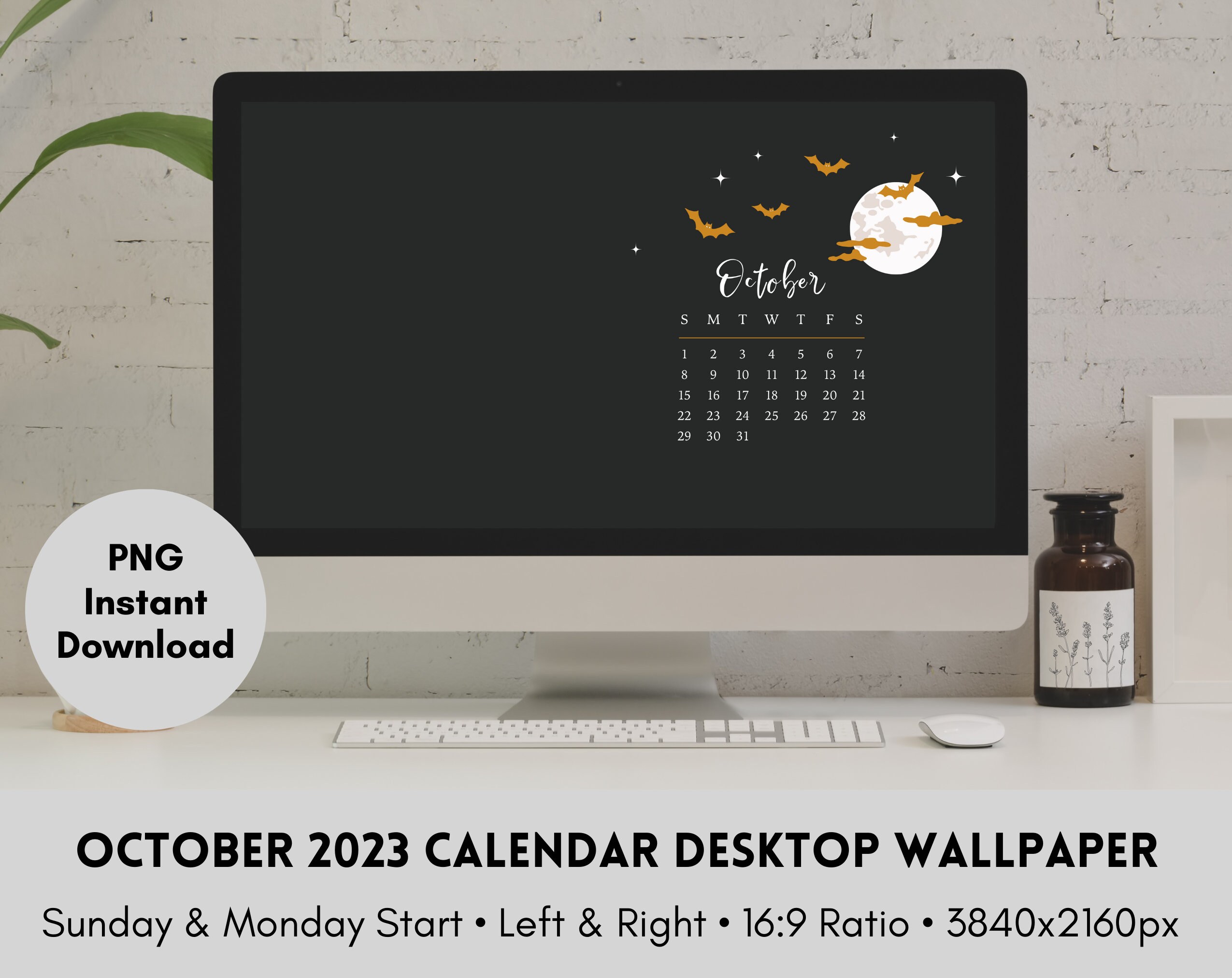October 2023 Calendar Desktop Wallpaper Desktop Wallpaper - Etsy