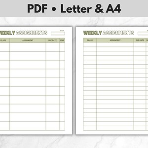 Printable Weekly Assignment Tracker Green, Letter, A4, Homework Organizer, Digital Planner, Weekly Assignment Tracker Printable, Homework