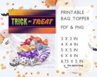 Printable Halloween Bag Topper, Halloween Bag Toppers Printable, Cookie Bag Toppers,Treat Bag Toppers,Instant Download,Trick or Treat,Spooky