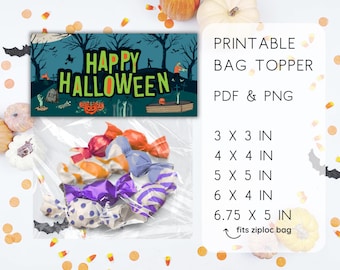 Printable Halloween Bag Topper, Halloween Bag Toppers Printable, Cookie Bag Toppers,Treat Bag Toppers,Instant Download,Trick or Treat,Spooky