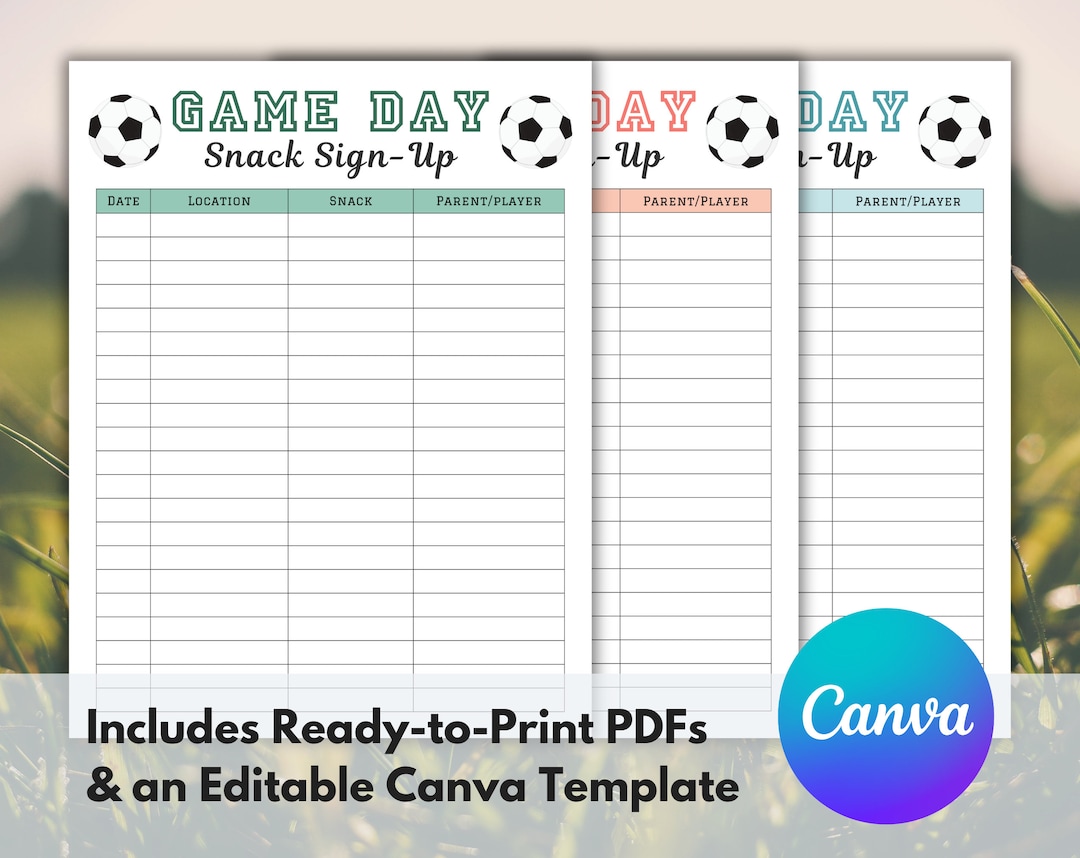 Soccer Snack Sign up Sheet, Editable Soccer Snack Sign up Sheet, Printable Soccer Snack Sign up