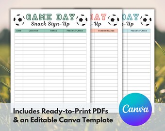 Soccer Snack Sign Up Sheet, Editable Soccer Snack Sign Up Sheet, Printable Soccer Snack Sign Up Sheet, Letter, A4, Canva Template