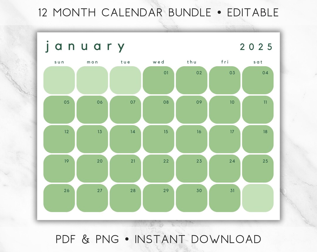 2025 Editable Calendar Printable, Letter, A4, Minimalism Calendar, Landscape, Horizontal, 2025