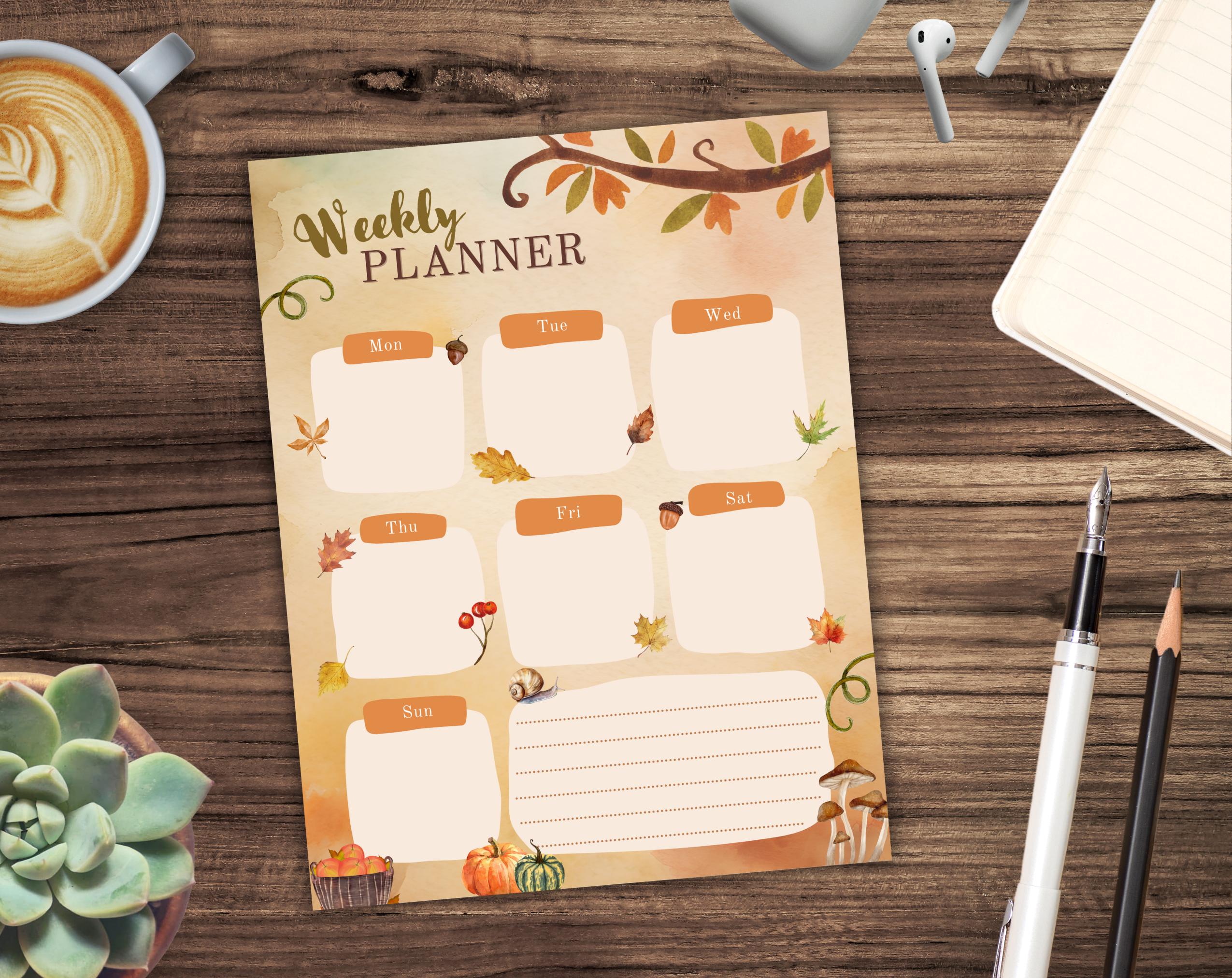 Editable Fall Weekly Planner Undated, Printable Fall Planner, Autumn ...