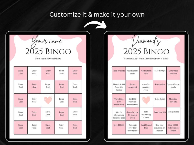 2025 Bingo Card Digital Template Manifestation Bingo Digital Bingo Card New Years