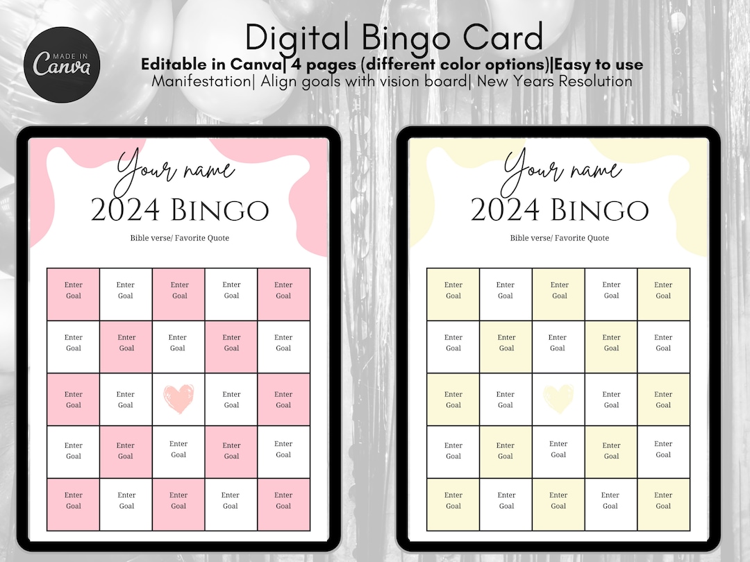 2024 Bingo Card Digital Template Manifestation Bingo Digital Bingo Card