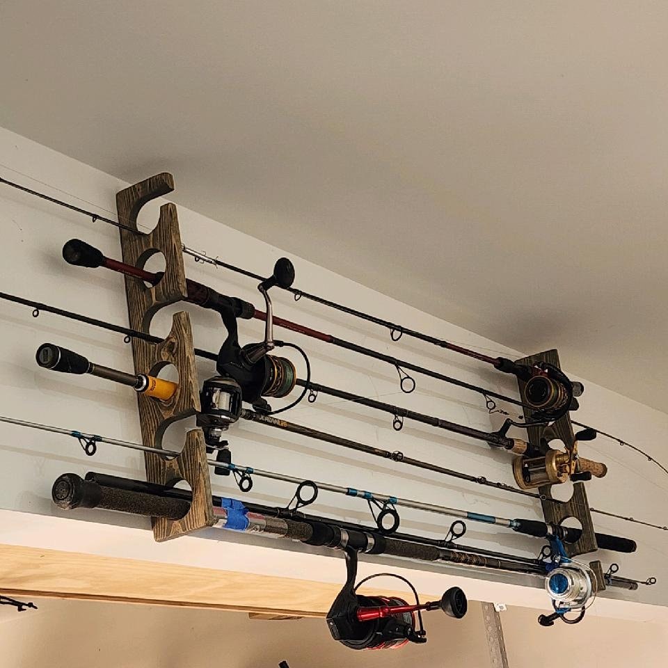 Fishing rod holder/wall mount/wood/easy installation