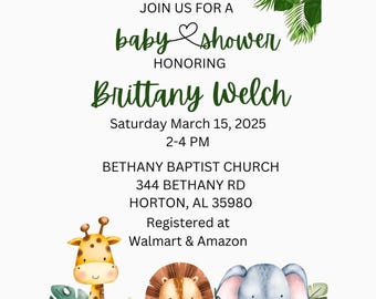 Safari Baby Shower Invitation Bundle, Social Media Post, Digital Announcement for Phone and Matching Thank You.
