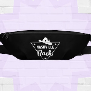 Fanny Pack Nashville Bach, pochete preta com design branco, chapéu de cowboy, bolsa de cinto, bolsa crossbody, bolsa tipo estilingue, presente de solteiro ou despedida de solteira