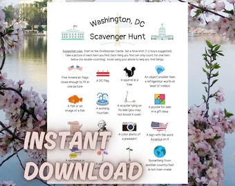 Washington DC Scavenger Hunt Game for Adults | Printable Instant Download | Fun Outdoor and Indoor Game to Play with Friends