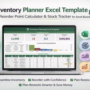 Excel-sjabloon Voorraadplanner | Calculator voor bestelpunten en voorraadtracker voor kleine bedrijven