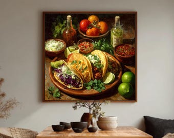 Colorful Taco Oil Painting – Mexican Food Kitchen Canvas Art