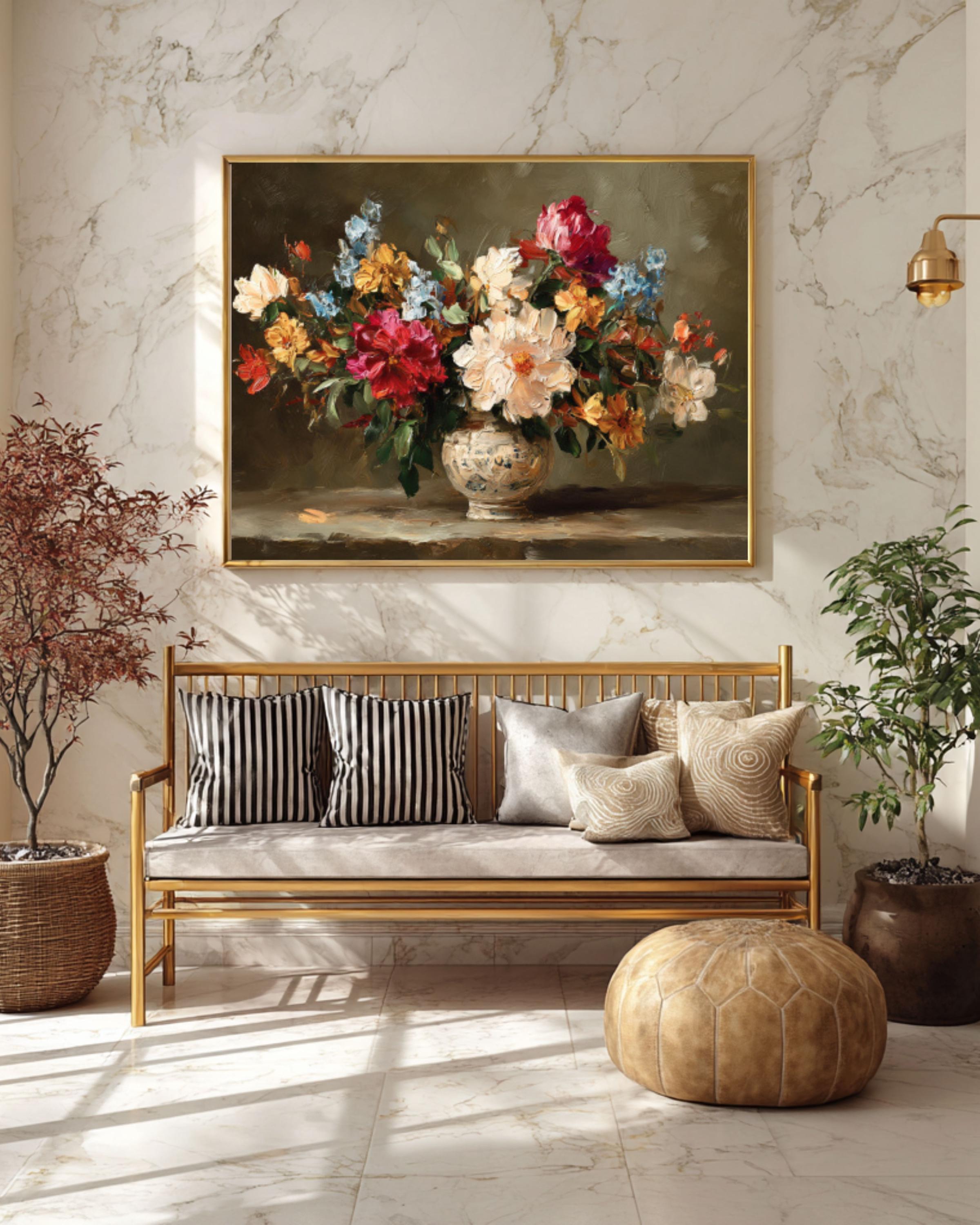 Vintage Floral Oil Painting Print, Moody Still Life Canvas Wall Art - Etsy