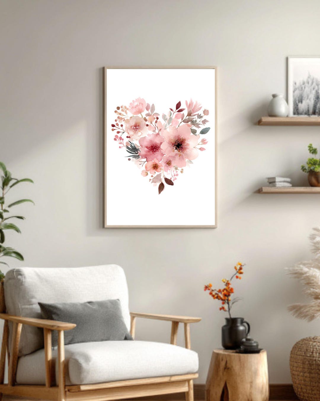Blush Pink Floral Heart Art, Watercolor Nursery Wall Decor, Baby Girl ...