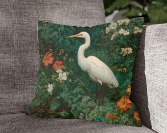 Weißes Reiher Dekokissen - Vintage Nature Art Dekokissen