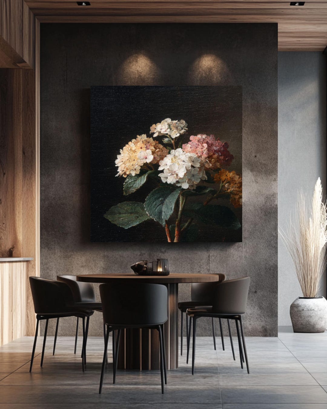 Vintage Hydrangea Oil Painting Print Dark Floral Wall Art Muted Light ...