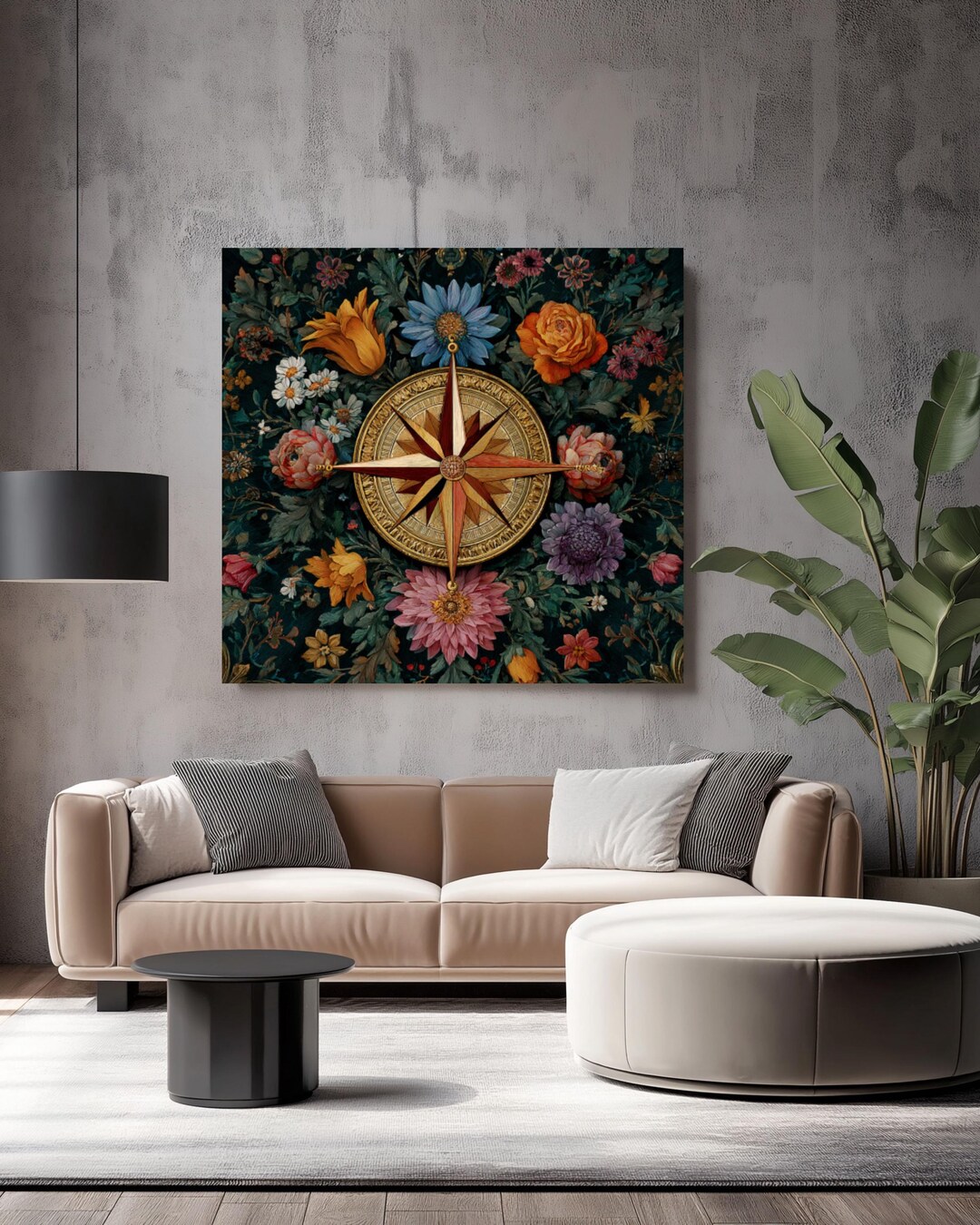 Renaissance Compass Rose Canvas Art, Floral Navigation Oil Painting - Etsy