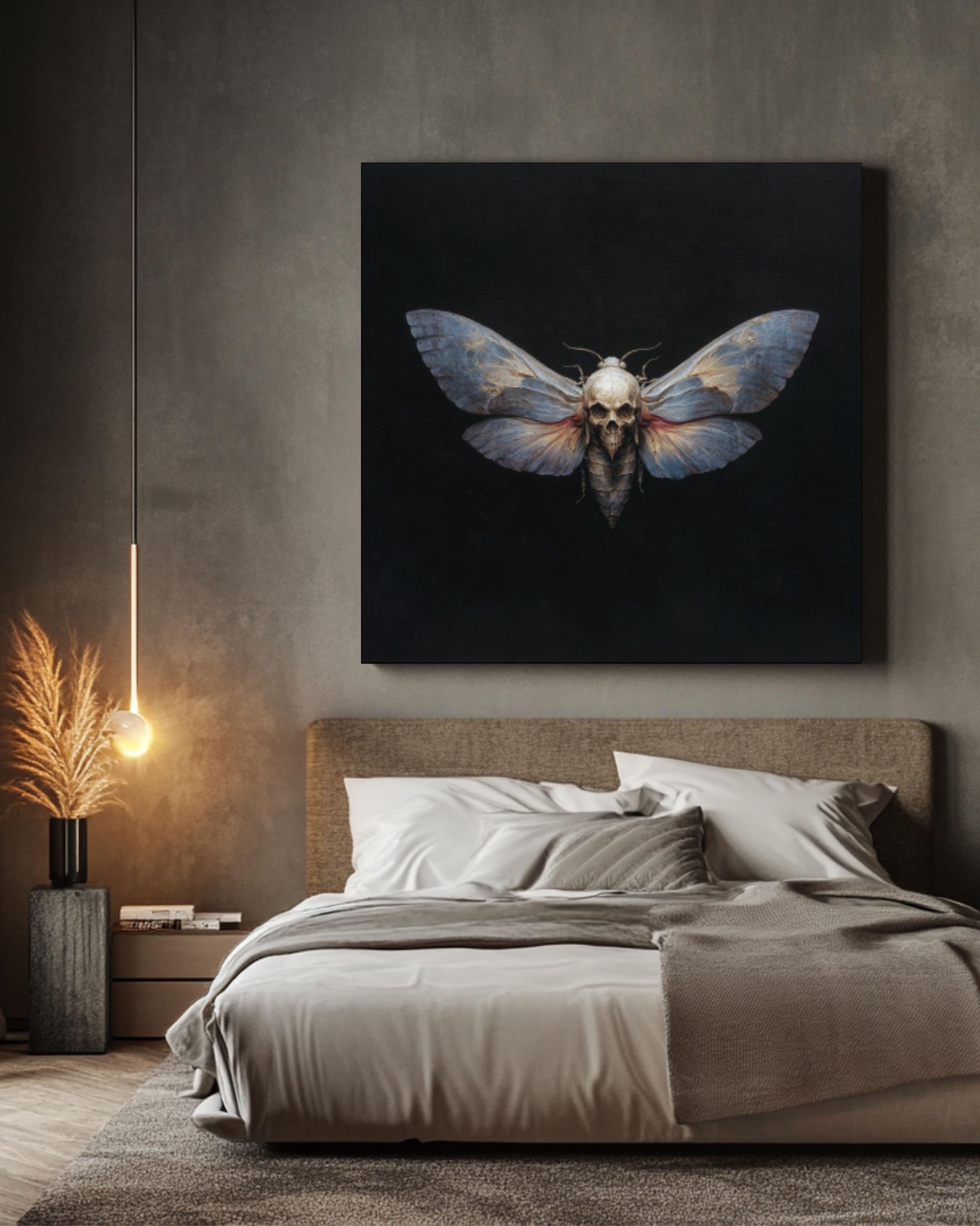Death Head Moth Art Print, Skull Face Moth Oil Painting, Gothic Dark ...