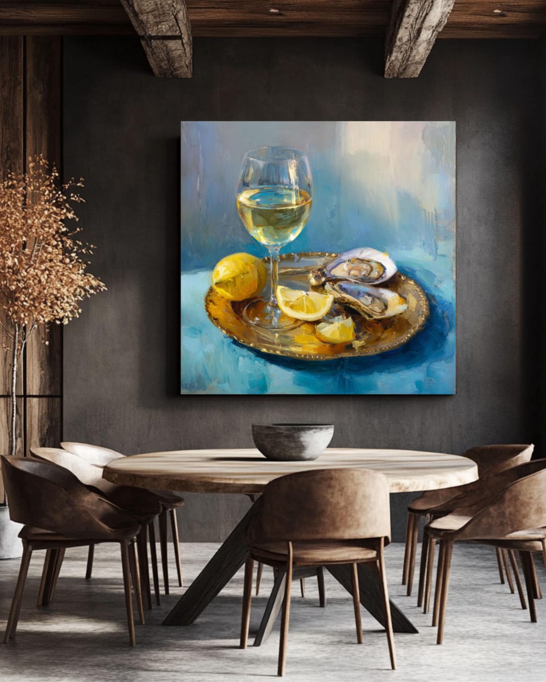Oysters and Wine Oil Painting, Coastal Kitchen Wall Art, Still Life ...