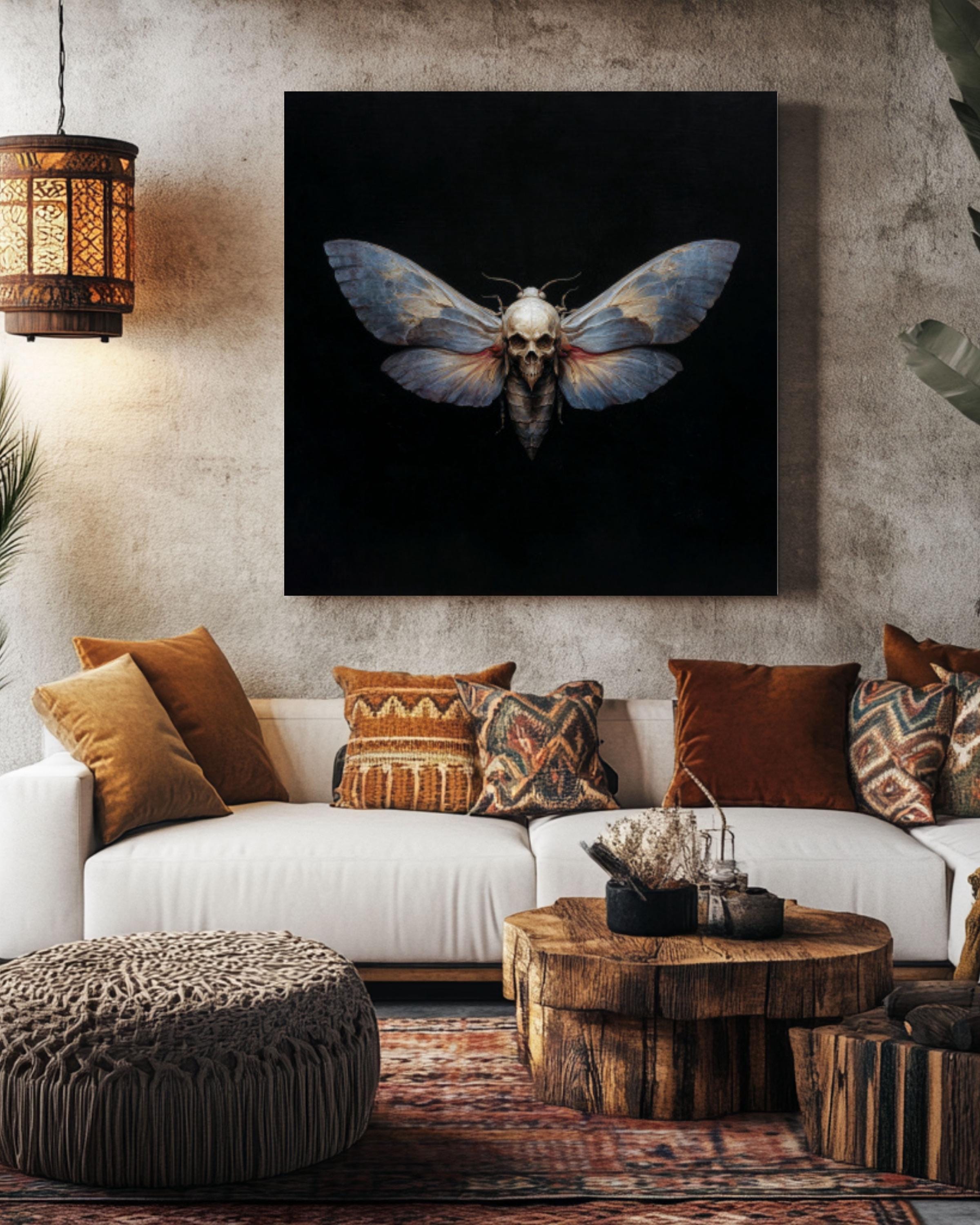 Death Head Moth Art Print, Skull Face Moth Oil Painting, Gothic Dark ...