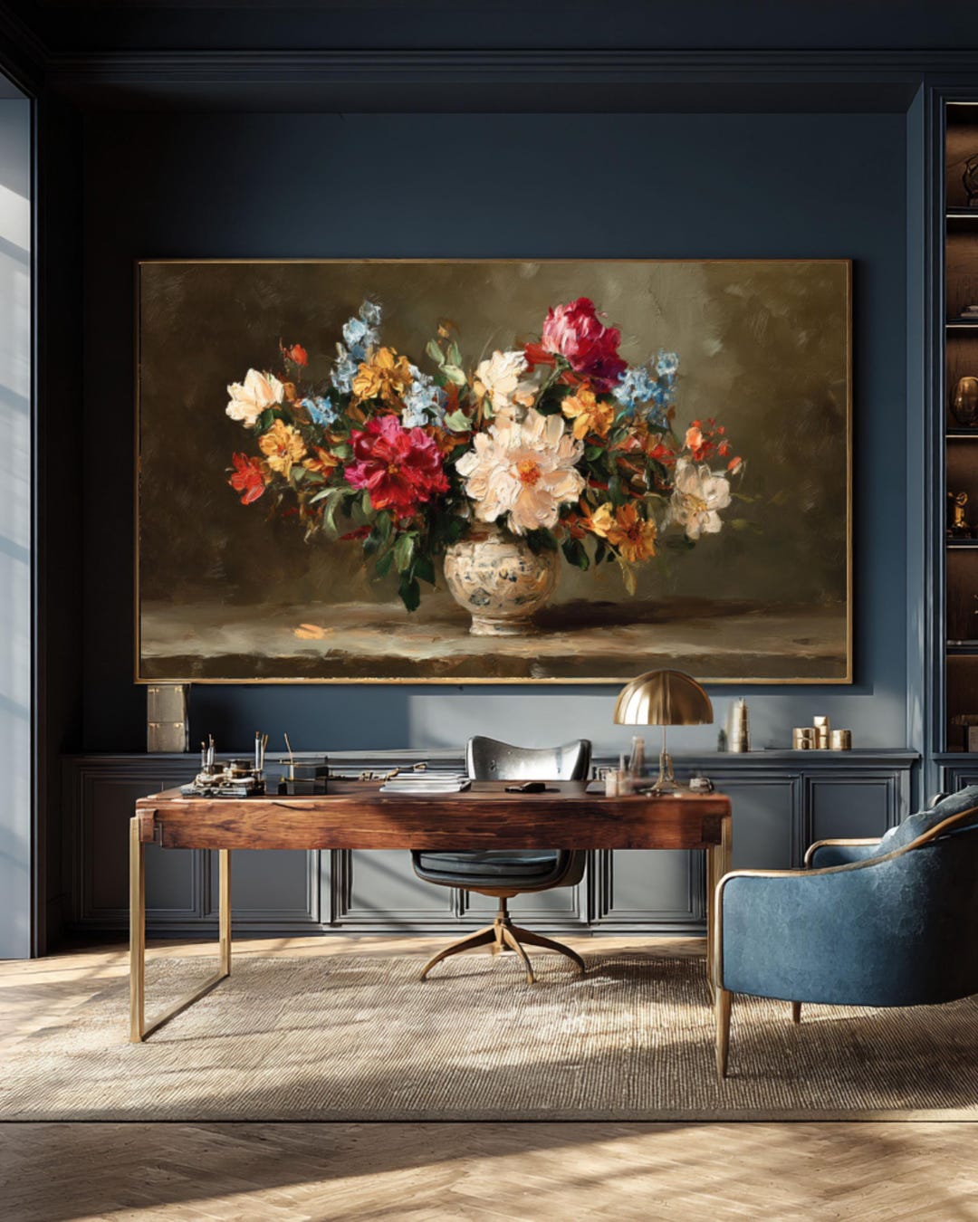 Vintage Floral Oil Painting Print, Moody Still Life Canvas Wall Art - Etsy