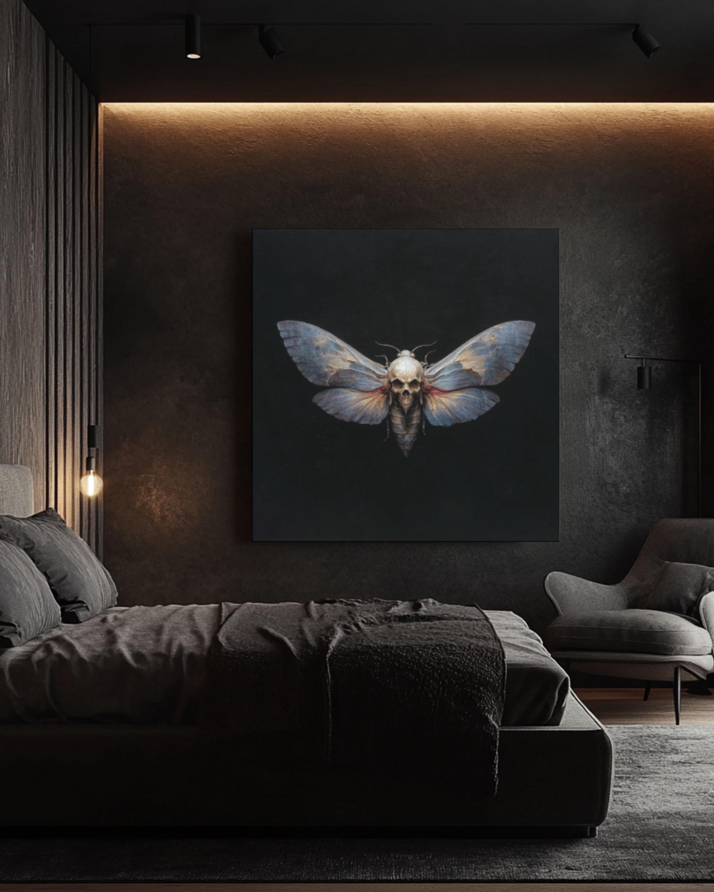 Death Head Moth Art Print, Skull Face Moth Oil Painting, Gothic Dark ...