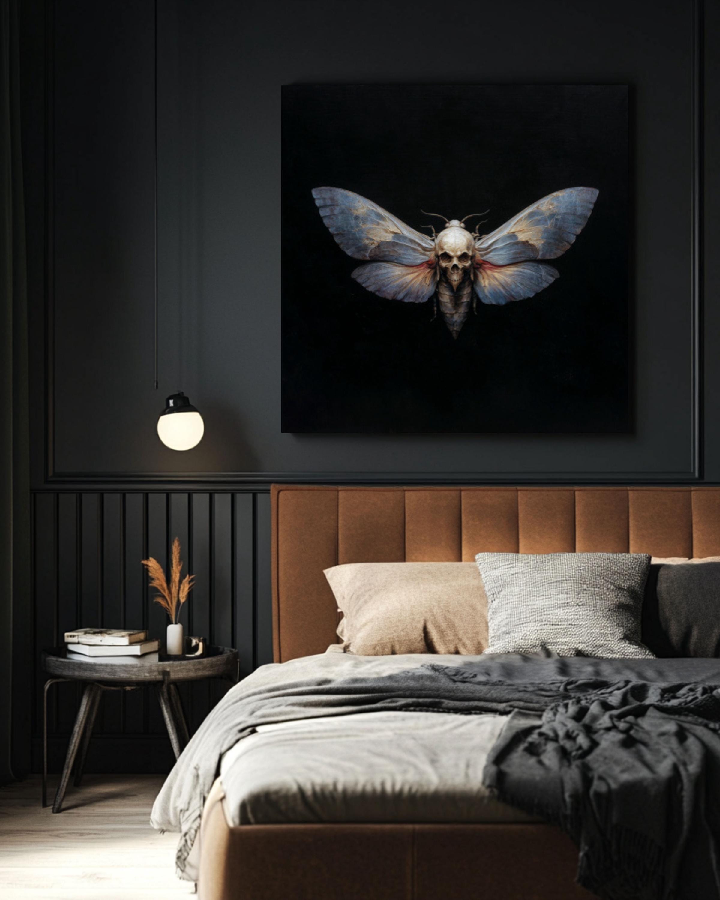 Death Head Moth Art Print, Skull Face Moth Oil Painting, Gothic Dark ...