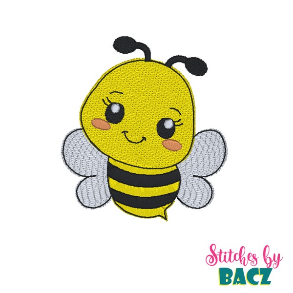 Cute Bee Applique Embroidery Design, 4 sizes, Instant Digital File Download