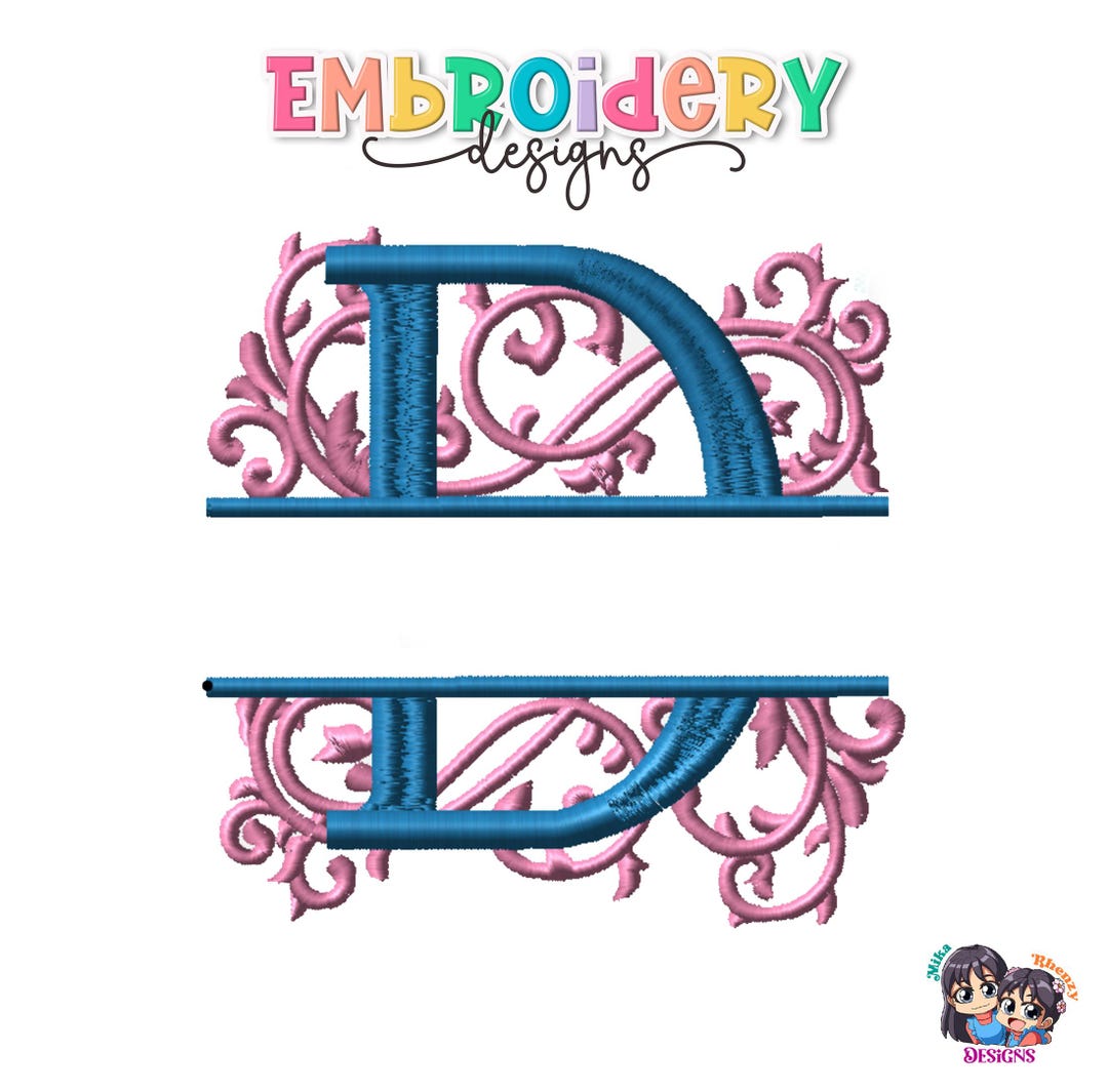 Split Leter D Letter D Split Monogram Name Embroidery Design Digital Download - Etsy