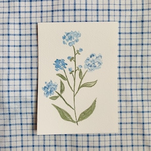 Mini Watercolor Blue Flower Artwork – 4x5.5 Original Wildflower Painting, Cottagecore Decor