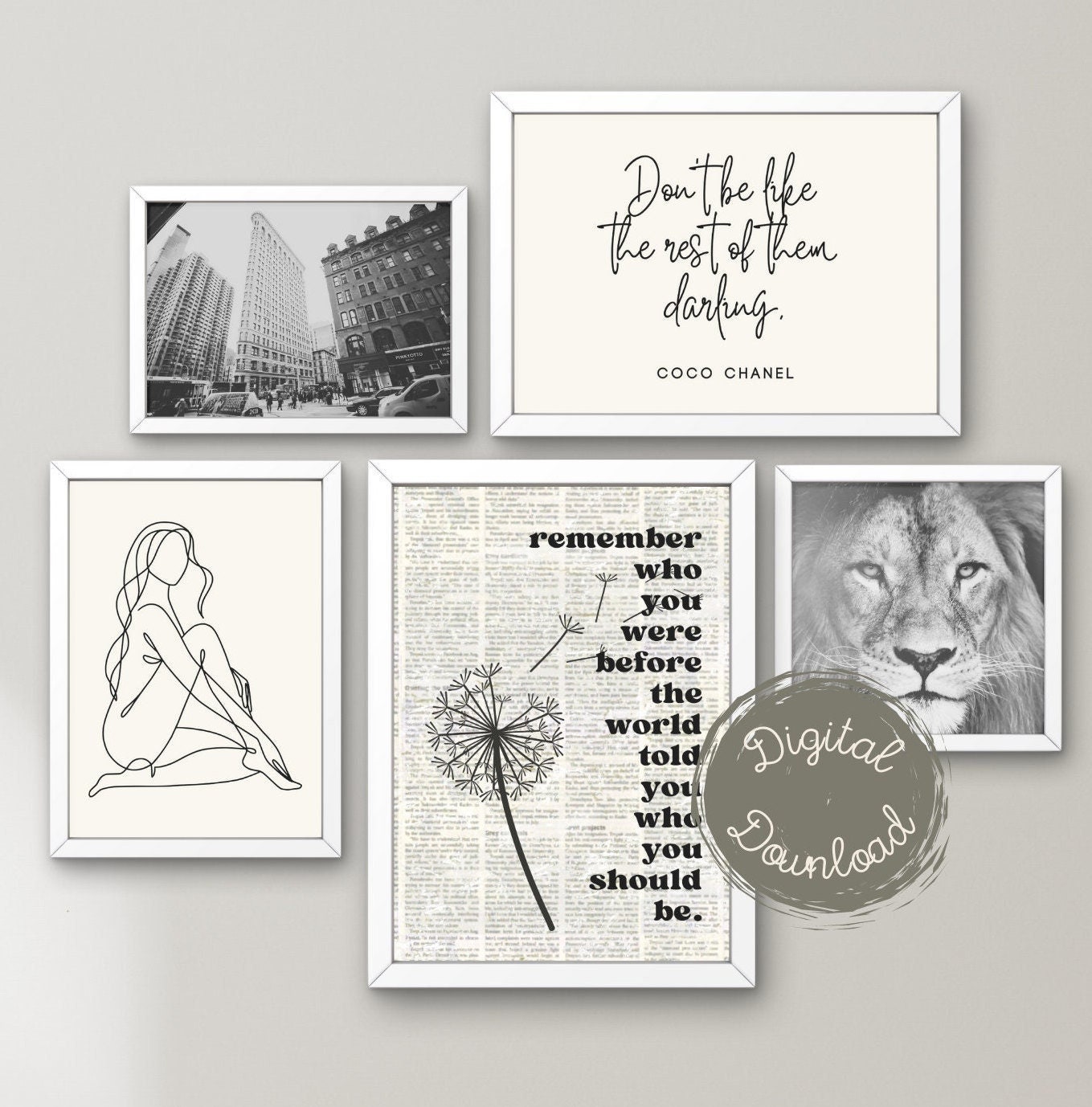 Minimalist Black and White Dorm Room Decor Collection Set of 5 Digital ...