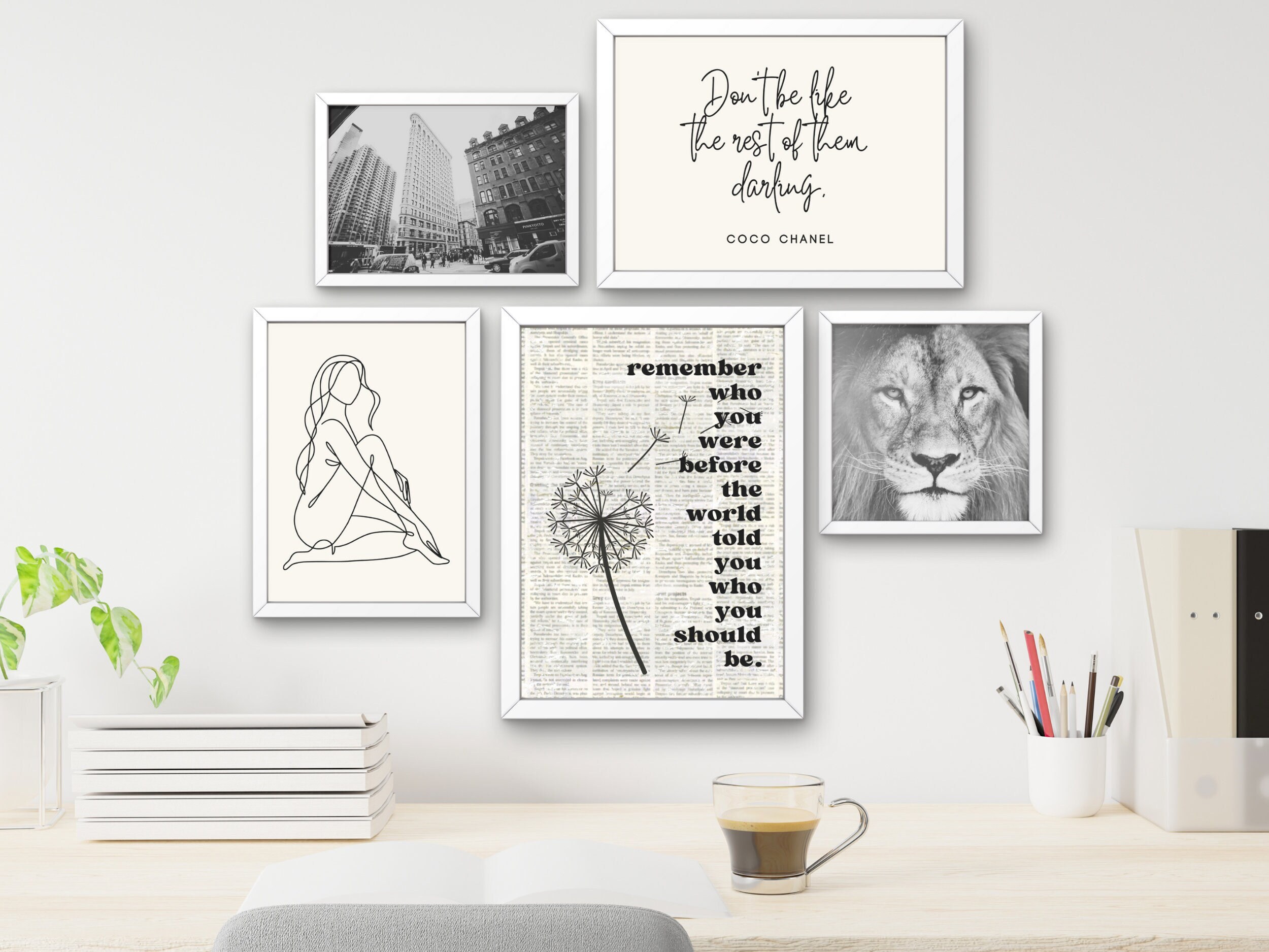 Minimalist Black and White Dorm Room Decor Collection Set of 5 Digital ...