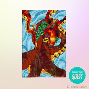 Octopus - Stained Glass Design - Instant Digital Download (PDF|PNG)