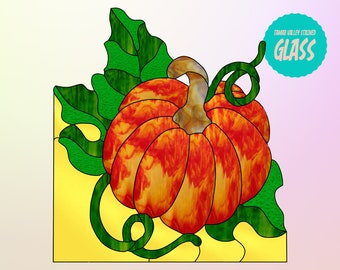 Pumpkin Window Corner- Stained Glass Pattern - Instant Digital Download (PDF|PNG)