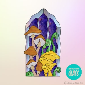 Mushrooms - Stained Glass Design - Instant Digital Download (PDF|PNG)